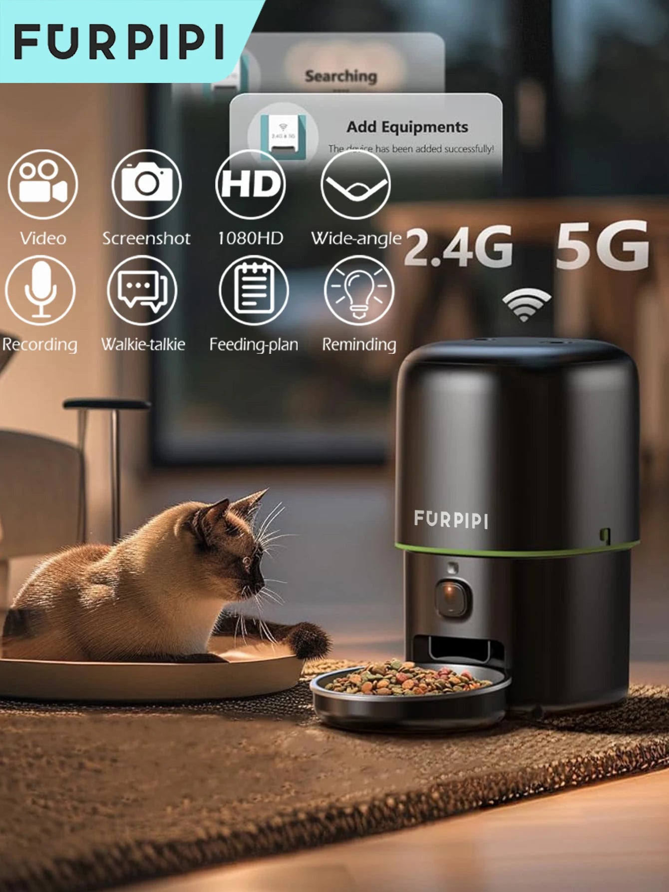 Mangeoire Automatique Connectée avec Caméra HD 1080P pour Chien et Chat – WiFi 2,4G/5G et Contrôle par Application