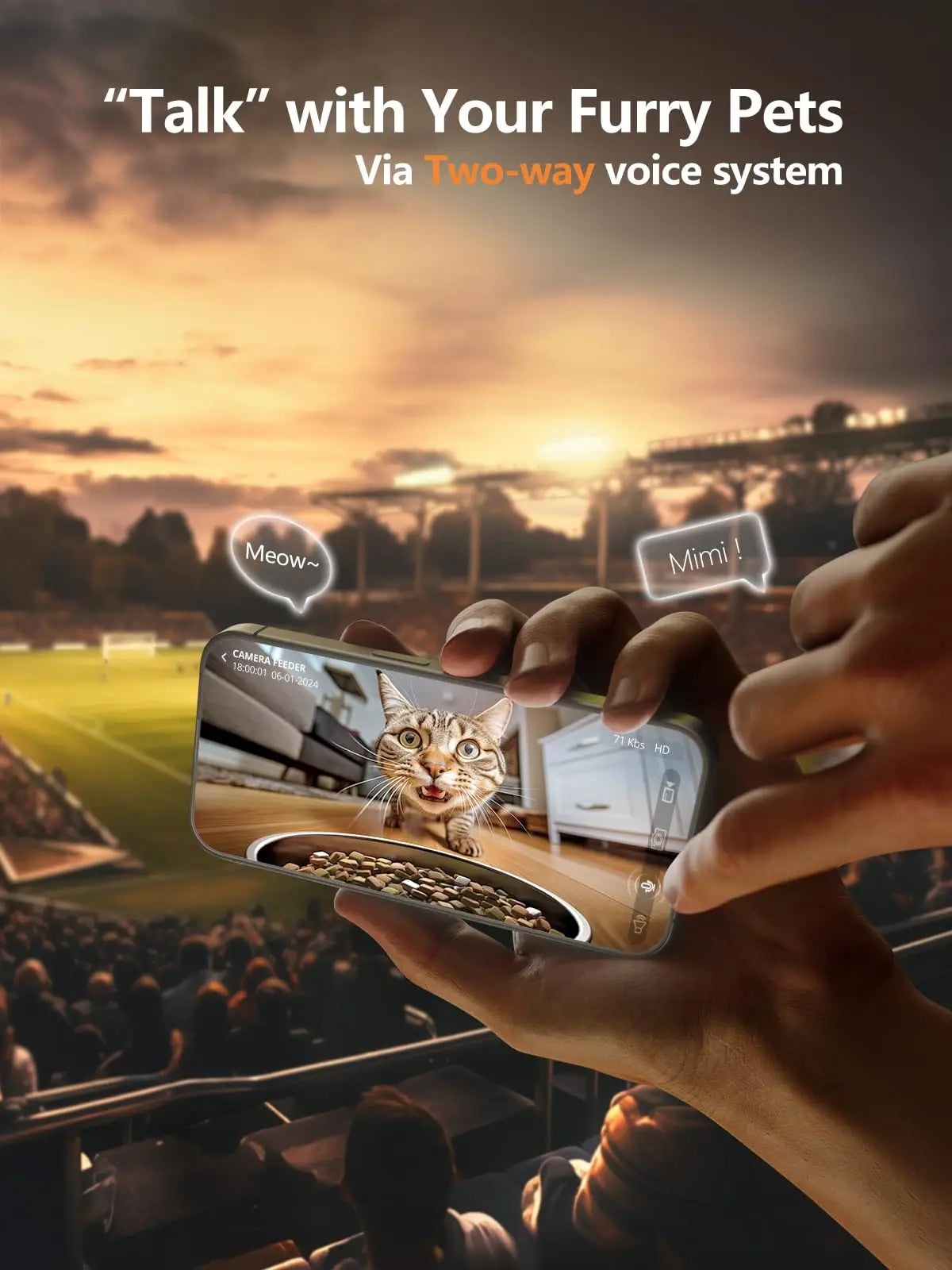 Mangeoire Automatique Connectée avec Caméra HD 1080P pour Chien et Chat – WiFi 2,4G/5G et Contrôle par Application