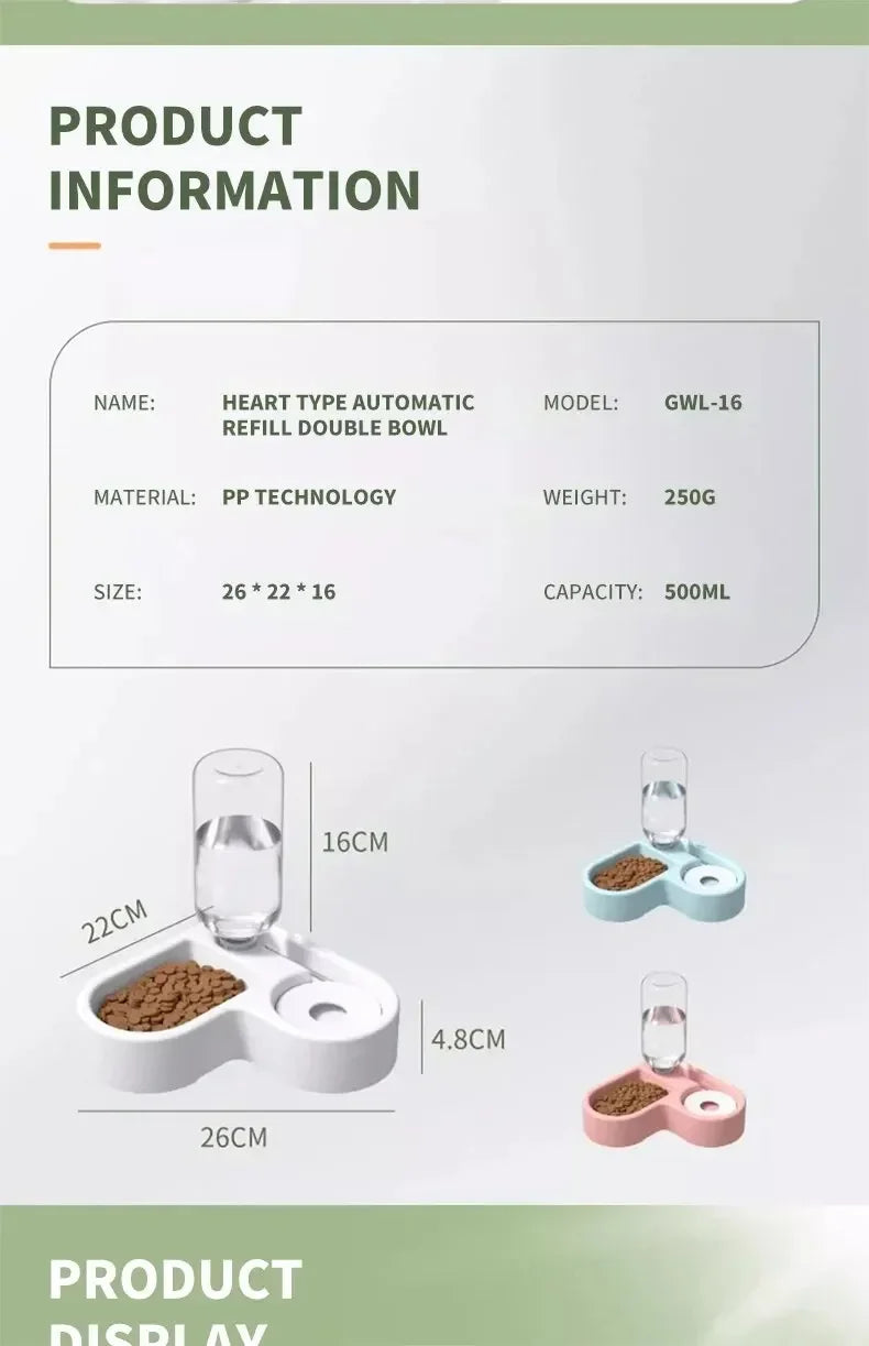 Bol Double pour Chien et Chat avec Distributeur Automatique d'Eau – Gamelle Anti-Basculement 2-en-1