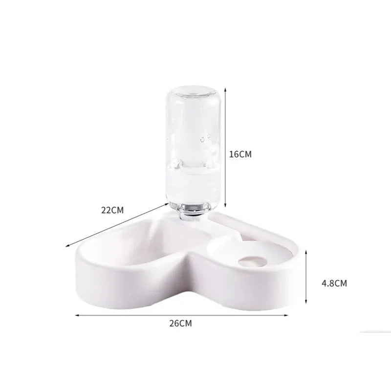 White corner pet feeder with dimensions on a white background